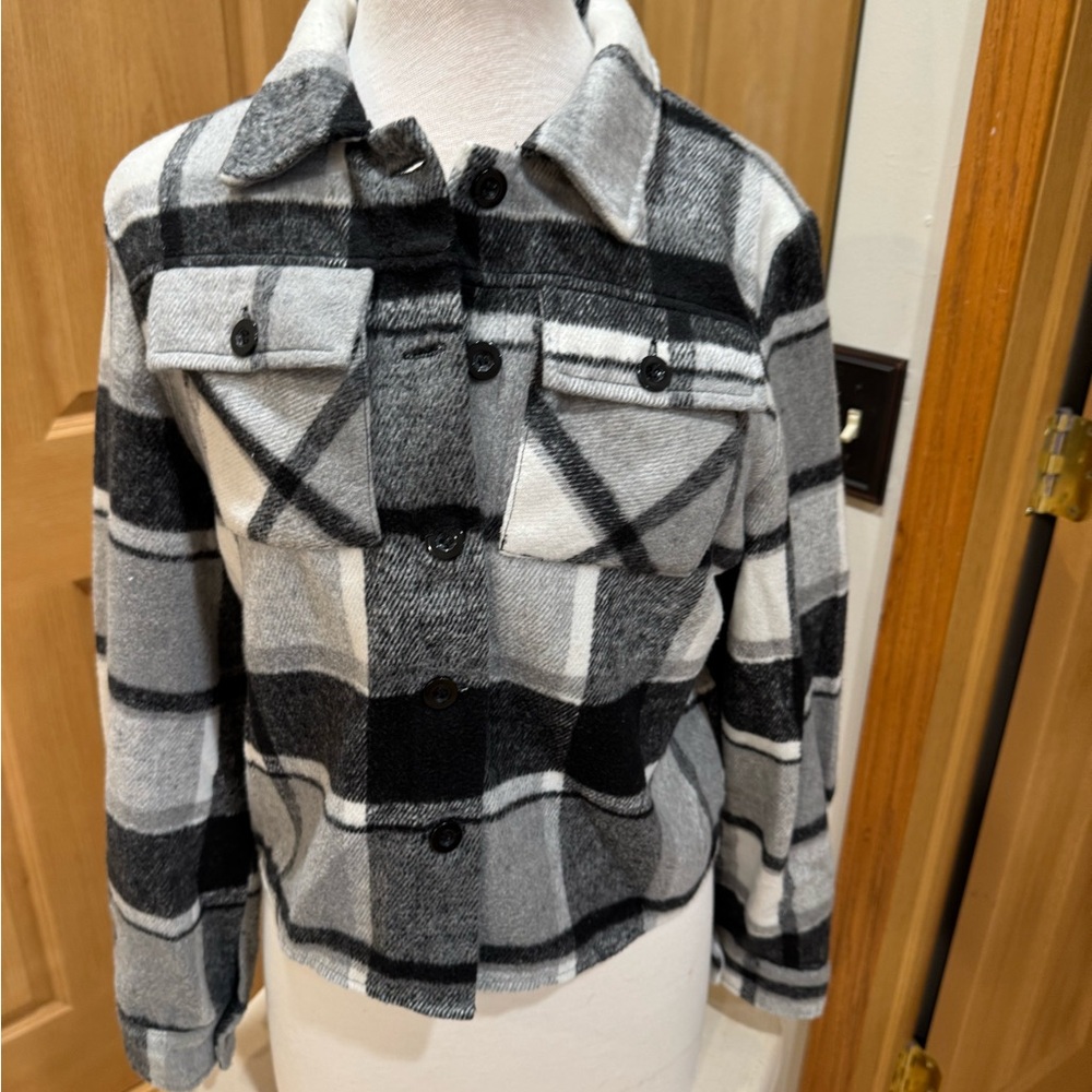 zeagoo Black, Gray & White Plaid Kids Shacket Jacket
